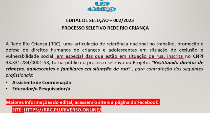 Edital Público Seleção RRC 002 2023